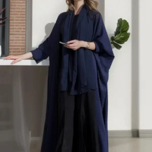 2025 Casual Elegant Saudi Style Muslim Abaya Navy Blue with Subtle Dotted Pattern Ideal for Daily Wear in Middle Eastern Cities - AliExpress 200000345