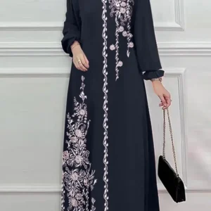 Zazea-فستان طويل مطبوع عليه زهور للنساء ، عباية إسلامية ، رداء أنيق ، كم طويل ، قفطان غير رسمي ، قفطان إسلامي ، عيد مبارك - AliExpress 200000345
