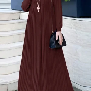 2025 ZANZEA Muslim Abaya Hijab Dress Women Elegant Long Sleeve Pleated Sundress Fashion Casual IsIamic Clothing Dubai Maxi Robe - AliExpress 200000345